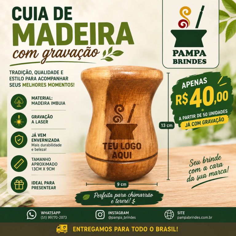 folder cuia de madeira